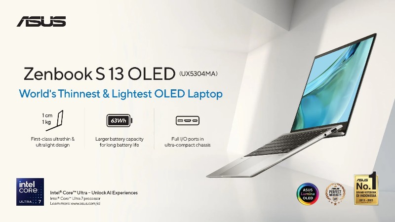 Laptop ASUS Zenbook S 13 OLED (UX5304M), Laptop AI Paling Tipis dan&nbsp;Ringan